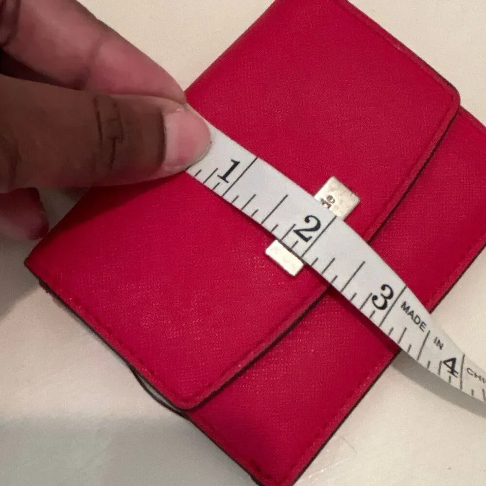Kate Spade Compact Pouch Wallet Red Saffiano Leather Fold Over Cardholder